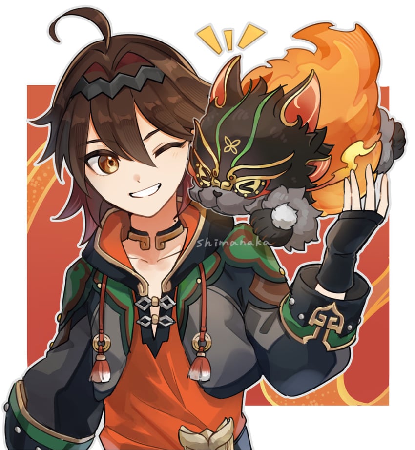 gaming and man chai (genshin impact) drawn by shimanaka_(shimanaka_sushi)