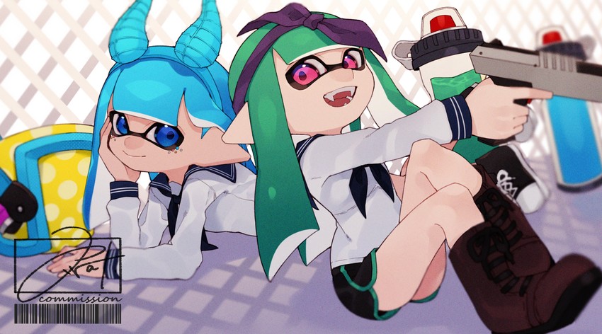 inkling player character and inkling girl (splatoon and 1 more) drawn by prat_rat
