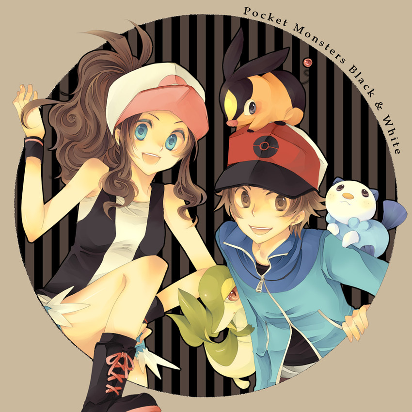 hilda, hilbert, oshawott, snivy, and tepig (pokemon and 1 more) drawn by jikei