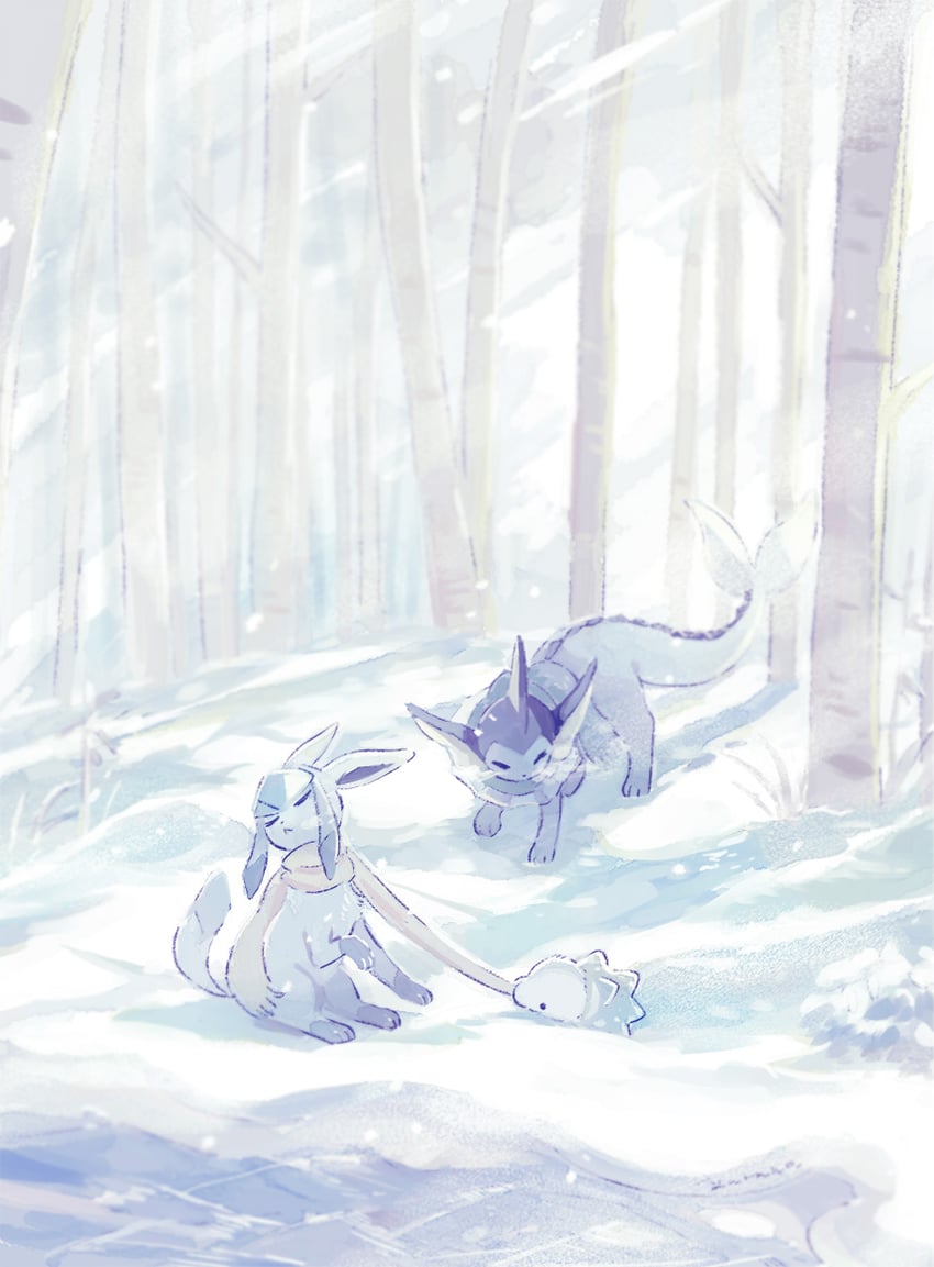 glaceon, vaporeon, and snom (pokemon) drawn by yurano_(upao)