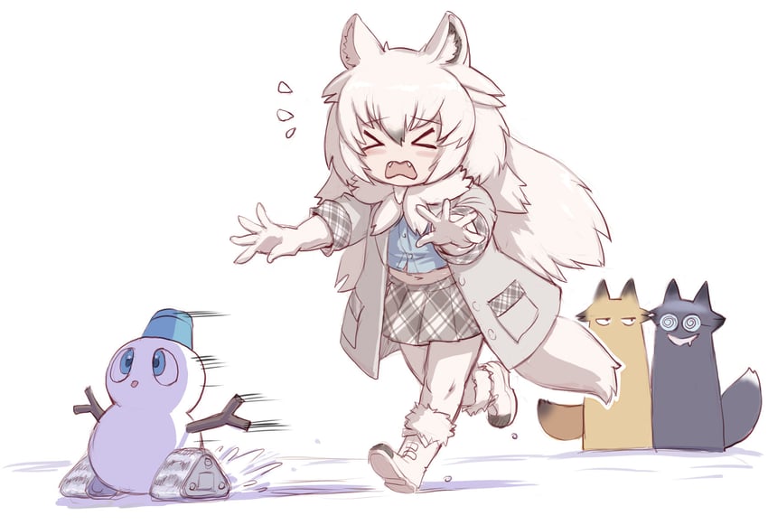 silver fox, ezo red fox, and arctic wolf (kemono friends) drawn by kosai_takayuki