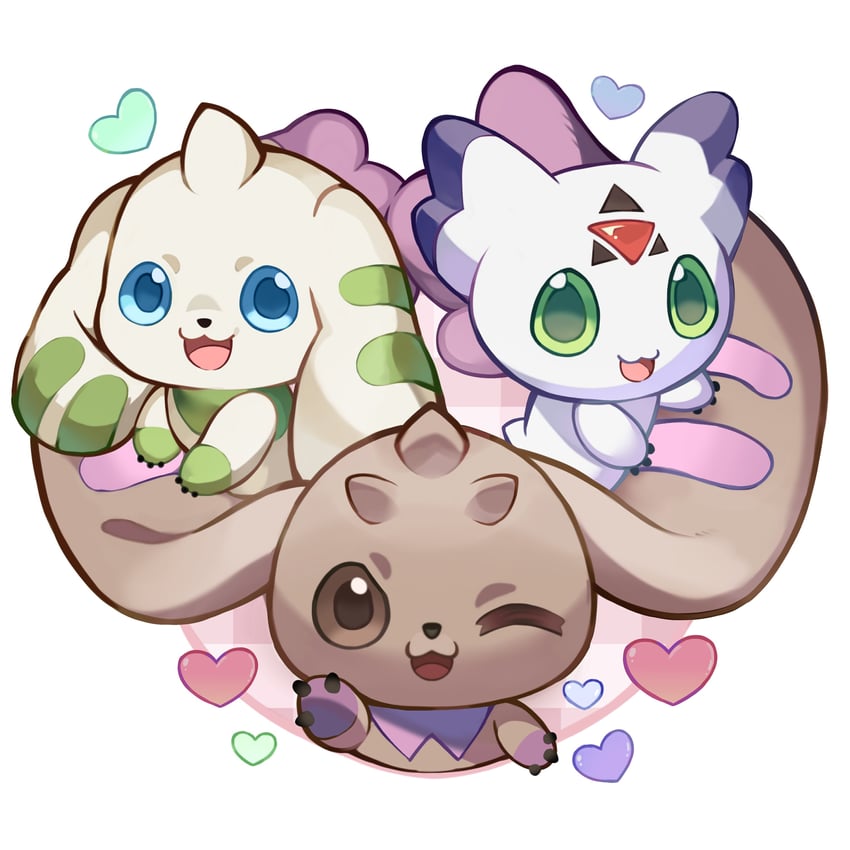 terriermon, lopmon, and culumon (digimon and 1 more) drawn by currynoodle_art