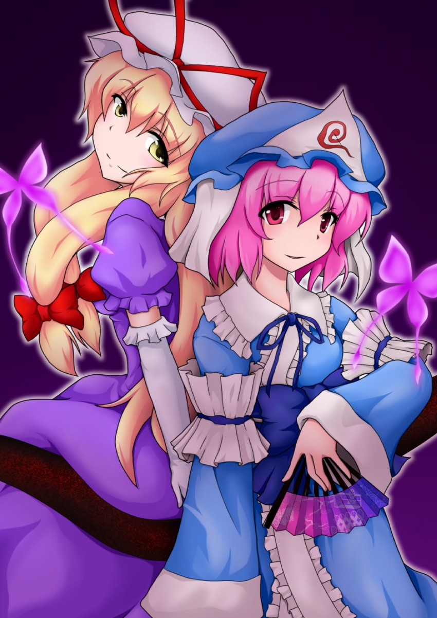 yakumo yukari and saigyouji yuyuko (touhou) drawn by yoshihiro-m