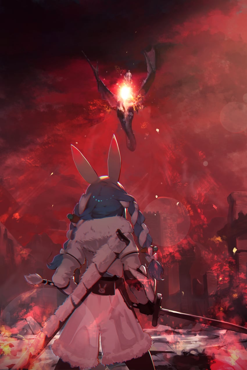 usada pekora and fatalis (hololive and 3 more) drawn by mont_blanca
