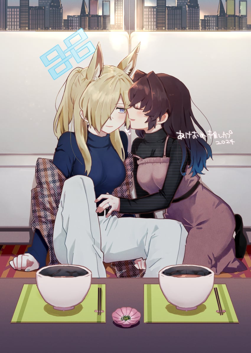 sensei, kanna, and female sensei (blue archive) drawn by senta_(ysk_0218)