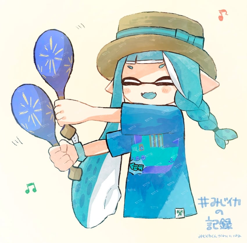 inkling player character and inkling girl (splatoon and 1 more) drawn by n3mizi