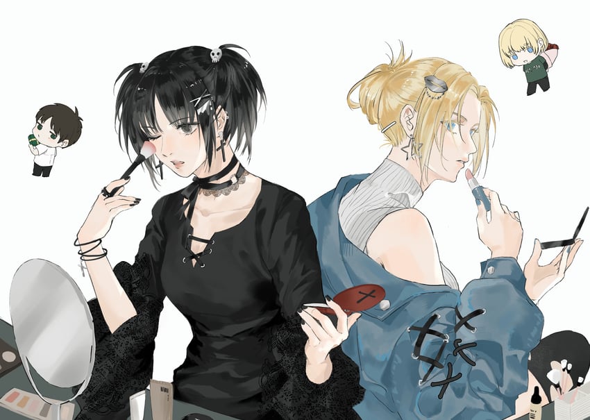mikasa ackerman, eren yeager, armin arlert, and annie leonhart (shingeki no kyojin and 1 more) drawn by zhuse_fuxianqing