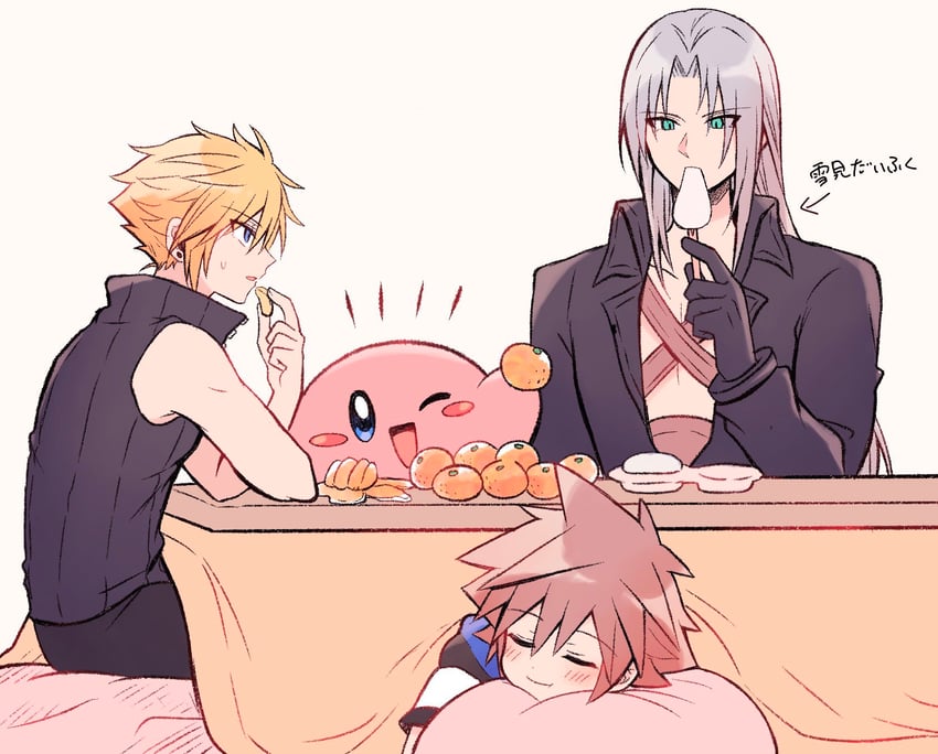 cloud strife, kirby, sephiroth, and sora (final fantasy and 5 more) drawn by yataba