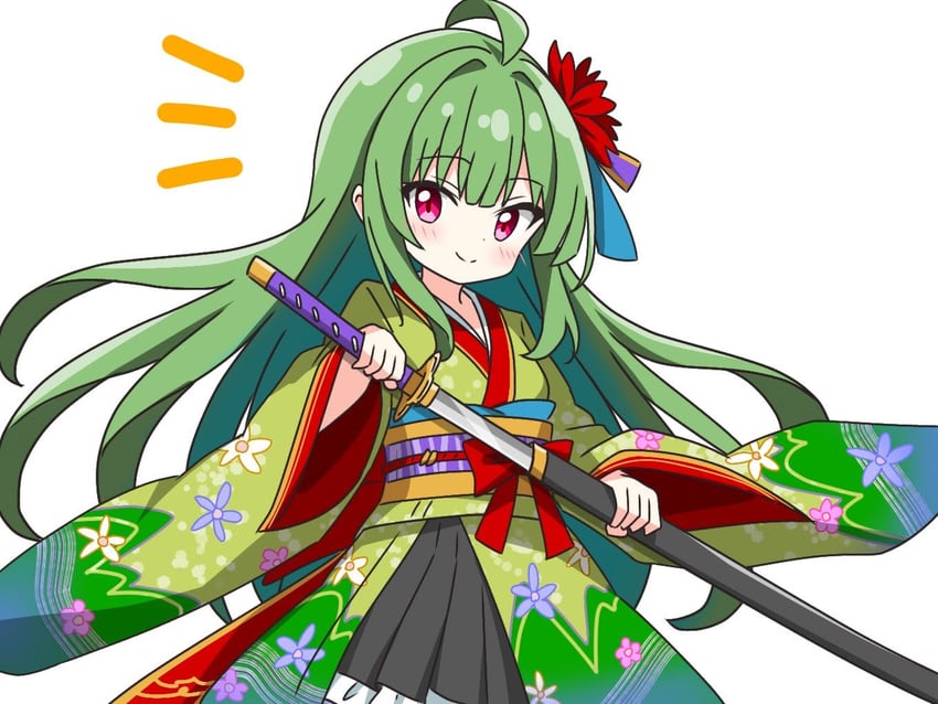 green-haired kimono girl (original) drawn by kotatsu-mazoku