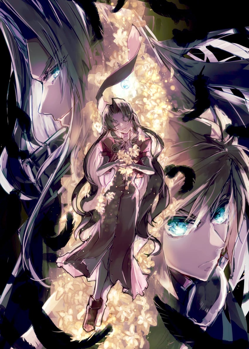 cloud strife, aerith gainsborough, and sephiroth (final fantasy and 1 more) drawn by umikame00