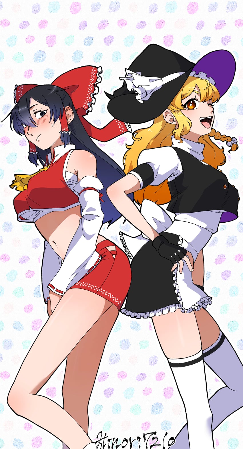 hakurei reimu and kirisame marisa (touhou) drawn by hinori7210