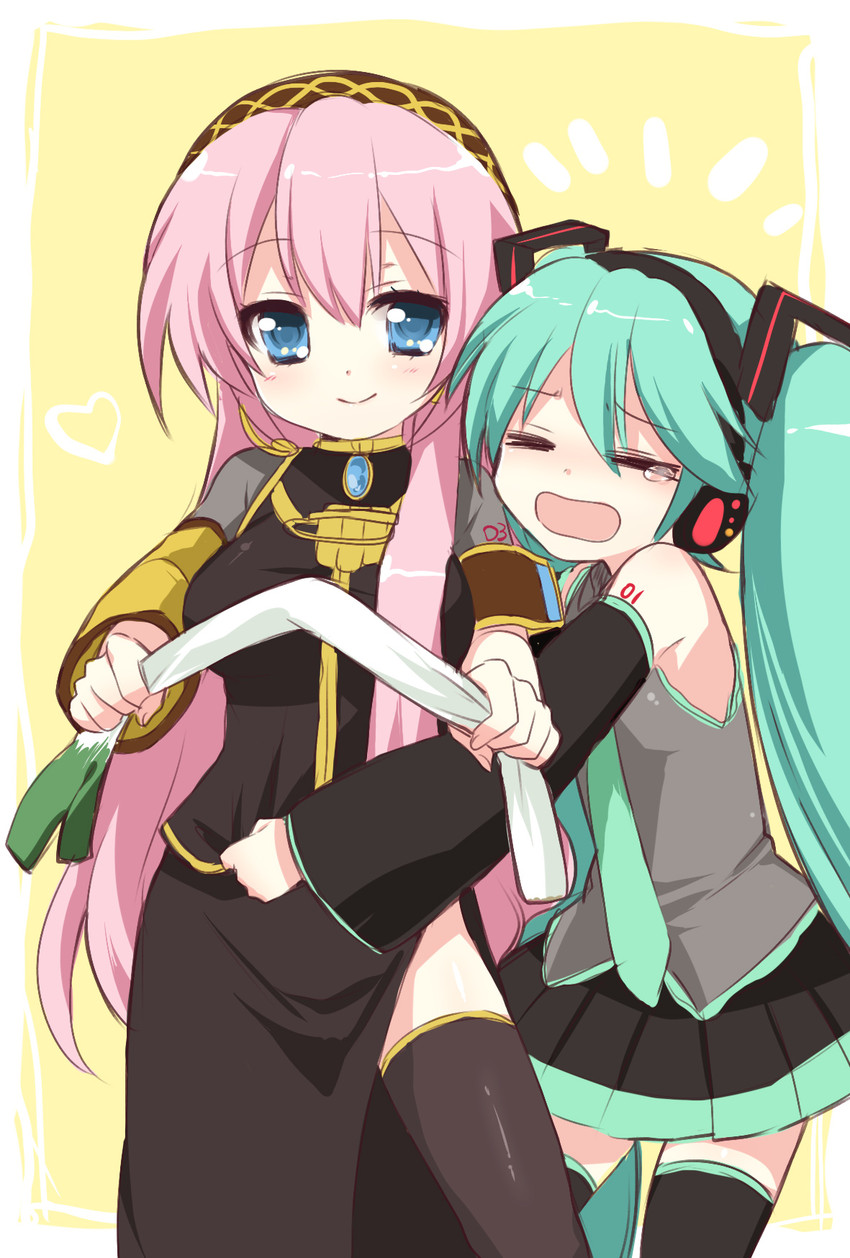 hatsune miku and megurine luka (vocaloid) drawn by usashiro_mani