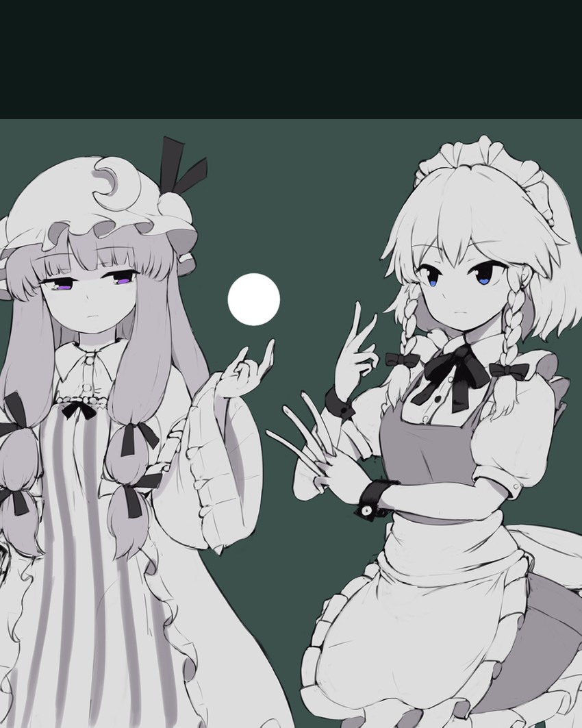 izayoi sakuya and patchouli knowledge (touhou) drawn by yukihiko_(sky_sleep)