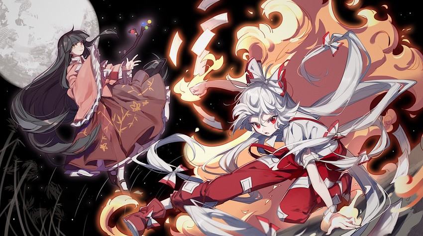 fujiwara no mokou and houraisan kaguya (touhou) drawn by aibivy