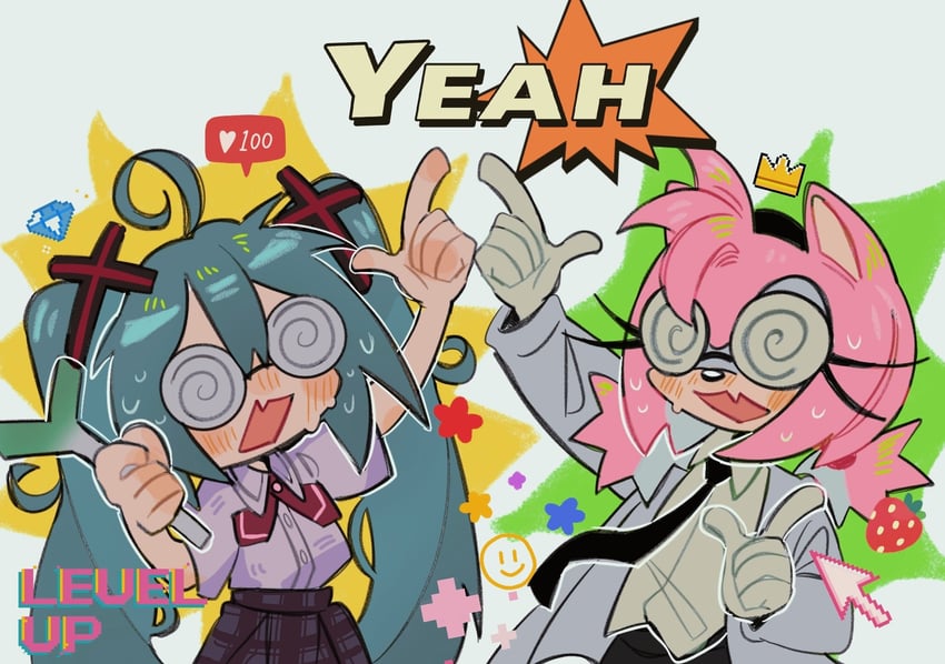 hatsune miku and amy rose (vocaloid and 3 more) drawn by xue_gin