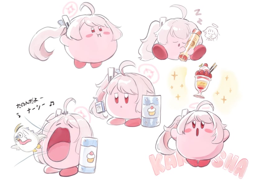kirby, natsu, and peroro (blue archive and 1 more) drawn by ekoru