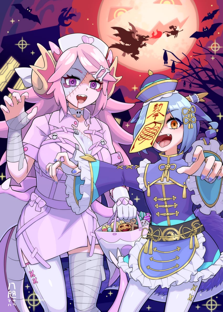 laundry dragonmaid, kitchen dragonmaid, nurse dragonmaid, and dragonmaid tinkhec (yu-gi-oh!) drawn by yata_masahara
