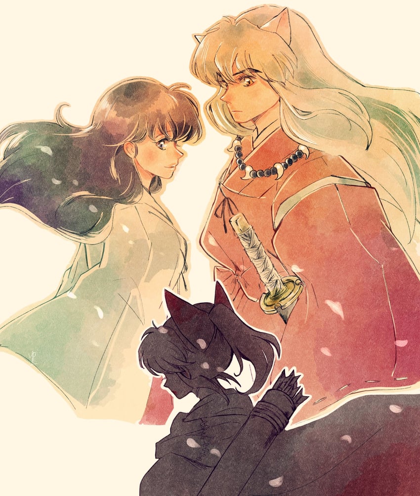 inuyasha, higurashi kagome, and moroha (han'you no yashahime) drawn by yukiyuki_(yuki229jam)