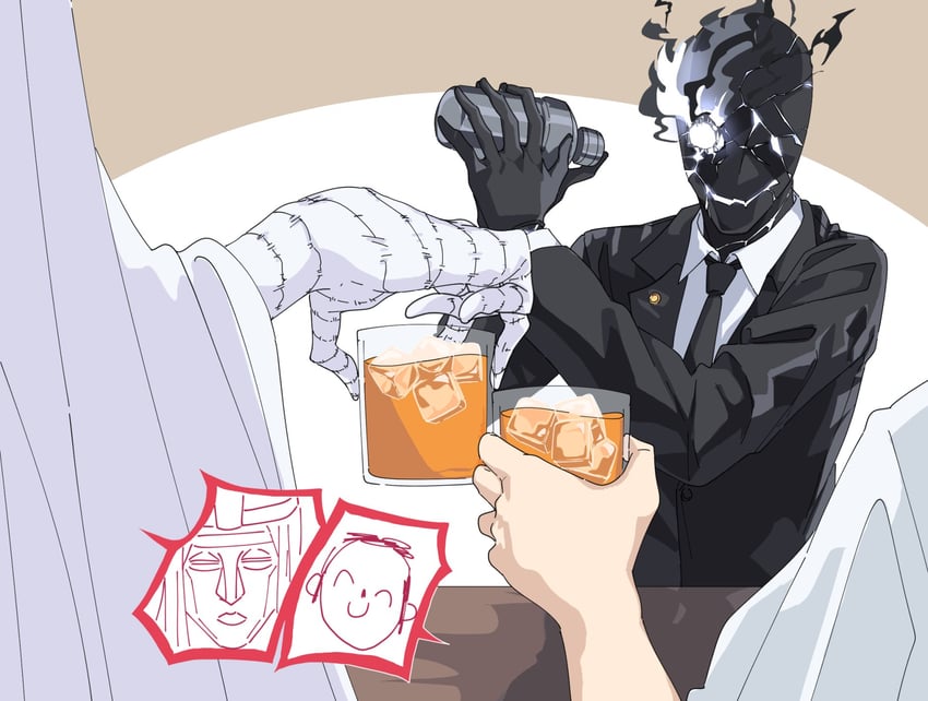 sensei, doodle sensei, phrenapates, and black suit (blue archive) drawn by momomatang