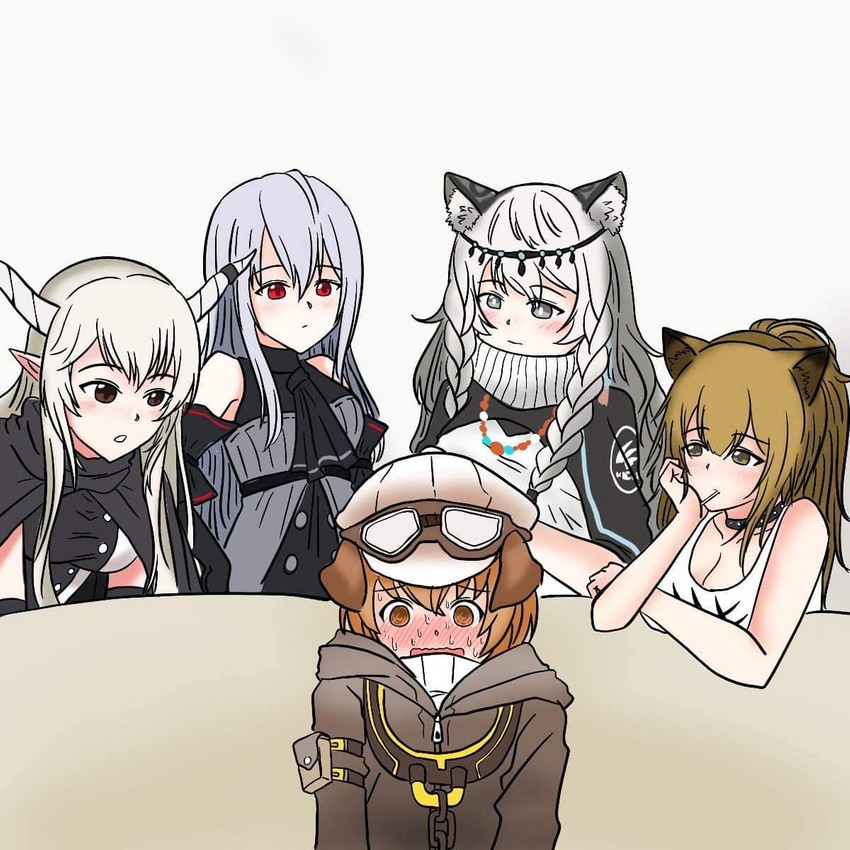 skadi, siege, pramanix, shining, and greyy (arknights) drawn by rynn_(darknescorez)
