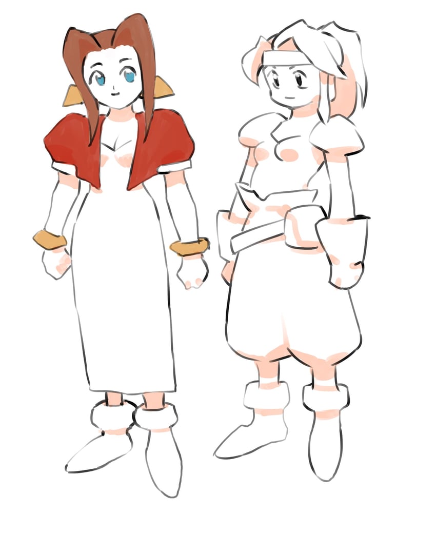 aerith gainsborough and jessie rasberry (final fantasy and 1 more) drawn by gan2