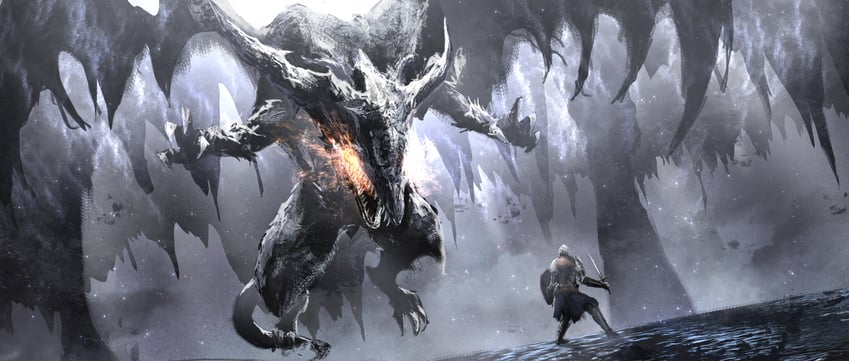 ashen one and darkeater midir (dark souls and 1 more) drawn by asaki_(asaki_vision)