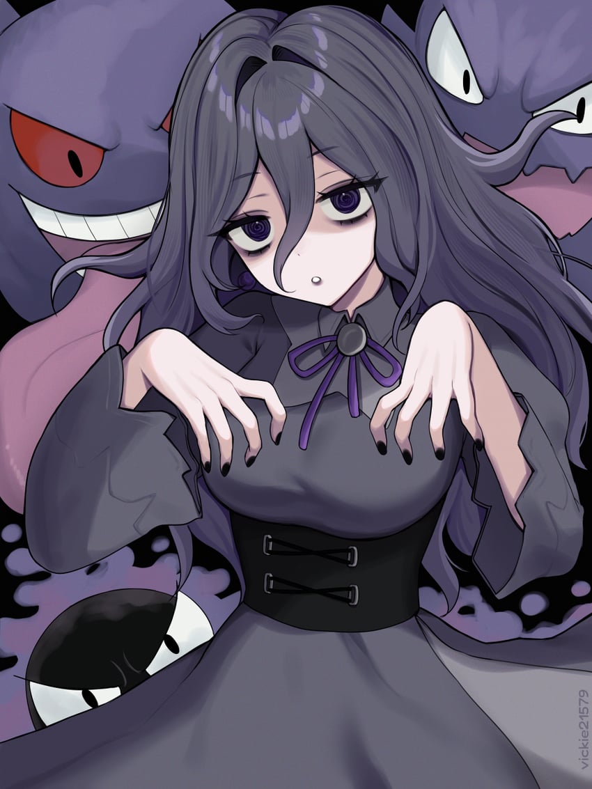 hex maniac, gengar, gastly, and haunter (pokemon and 1 more) drawn by vickie_(cryingrobot)