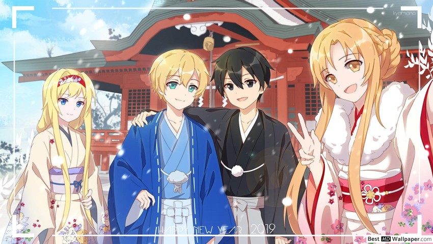 asuna, kirito, alice zuberg, and eugeo (sword art online and 1 more) drawn by kyomono_(hjxop)