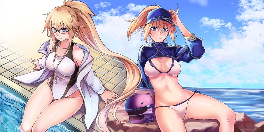 artoria pendragon, jeanne d'arc, and mysterious heroine xx (fate and 1 more) drawn by jeffrey10