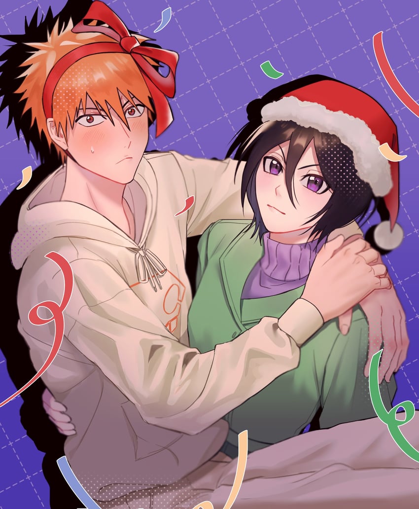 kuchiki rukia and kurosaki ichigo (bleach) drawn by gwao_(_ul_13)