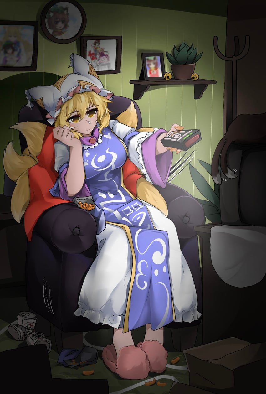 hakurei reimu, yakumo yukari, yakumo ran, and chen (touhou) drawn by statisticstater