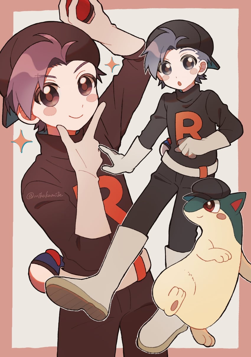 ethan and quilava (pokemon and 1 more) drawn by mikakami1e