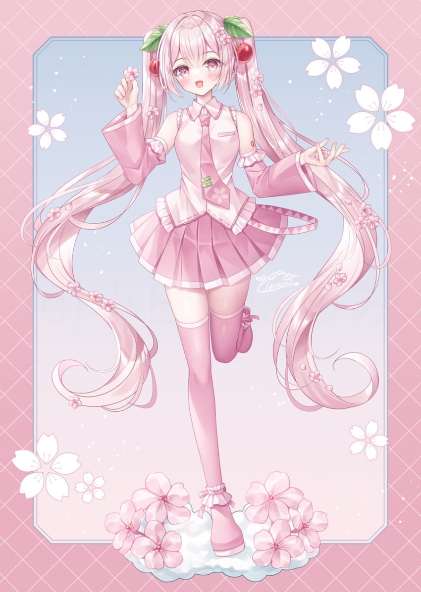 hatsune miku and sakura miku (vocaloid) drawn by kohinata_hoshimi