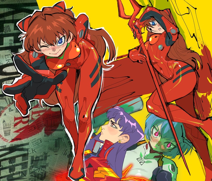 souryuu asuka langley, ayanami rei, and katsuragi misato (neon genesis evangelion) drawn by xamurai