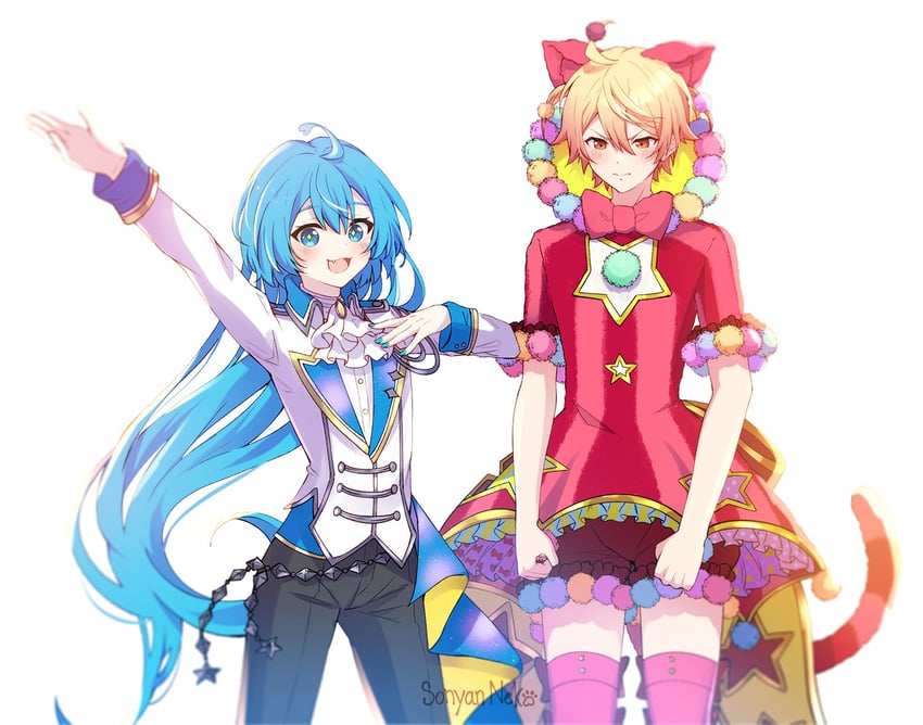 hatsune miku, tenma tsukasa, and wonderlands x showtime miku (vocaloid and 1 more) drawn by sonyaneko