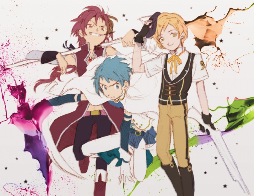 miki sayaka, sakura kyoko, and tomoe mami (mahou shoujo madoka magica) drawn by chunko