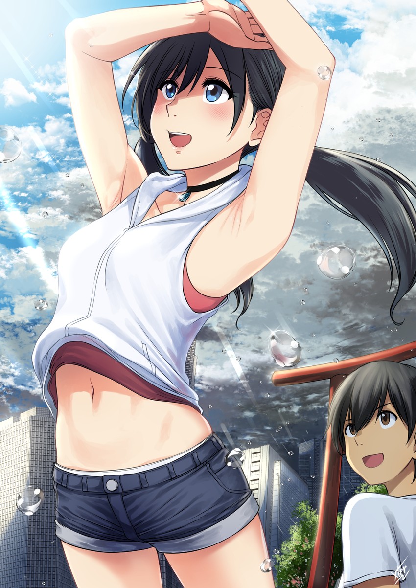 amano hina and morishima hodaka (tenki no ko) drawn by xter