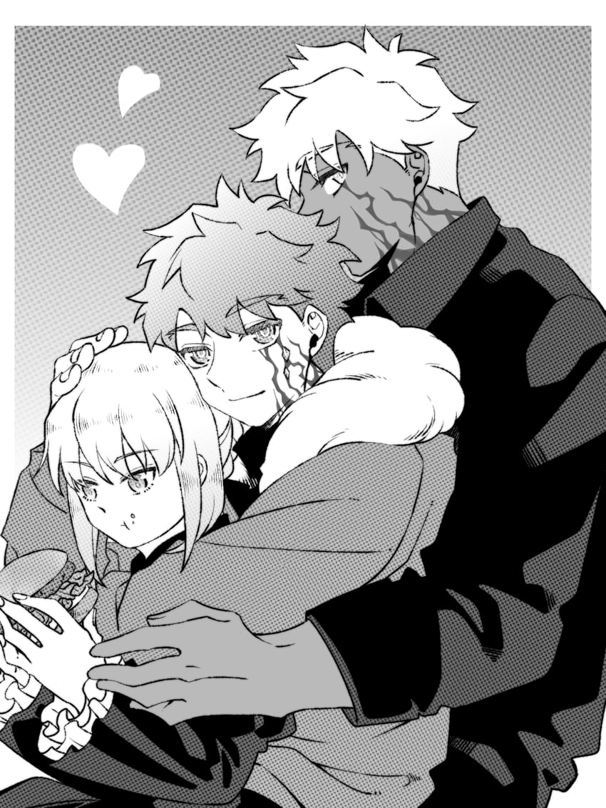 artoria pendragon, emiya shirou, saber alter, archer, and archer alter (fate and 3 more) drawn by beiye370