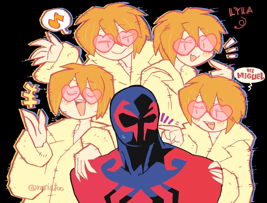 miguel o'hara, spider-man, and lyla (marvel and 3 more) drawn by rariatto_(ganguri)