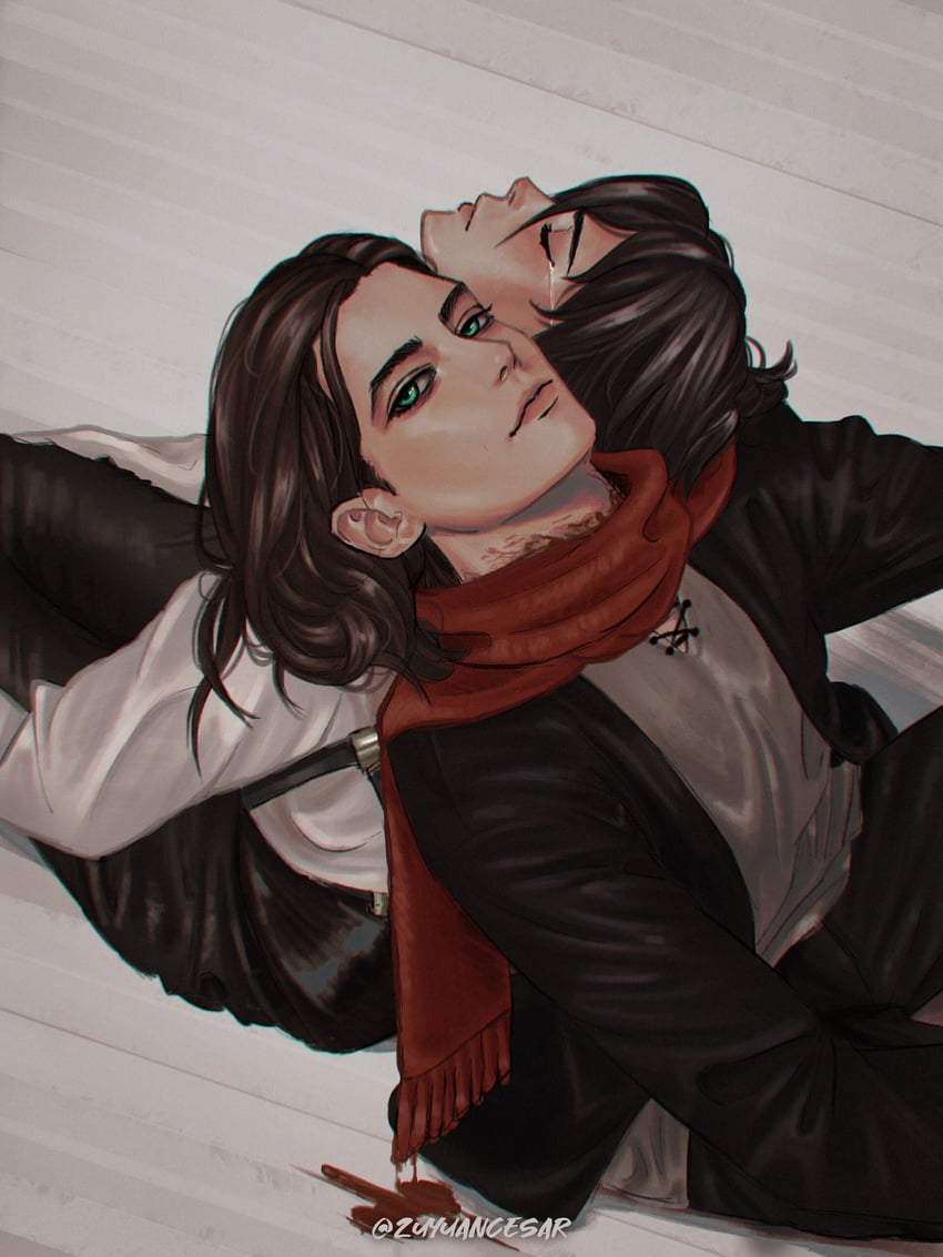 mikasa ackerman and eren yeager (shingeki no kyojin) drawn by zu_yuan_cesar