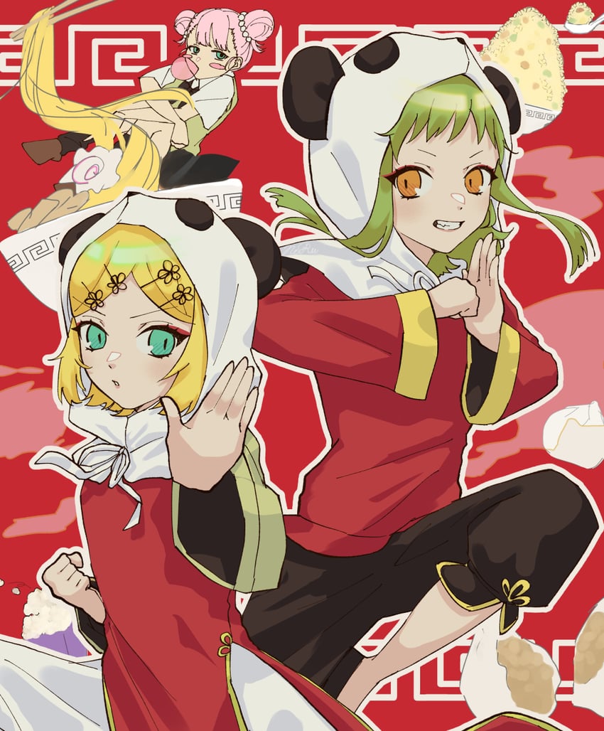 kagamine rin, gumi, and mika-chan (vocaloid and 1 more) drawn by neru_(nrneru)