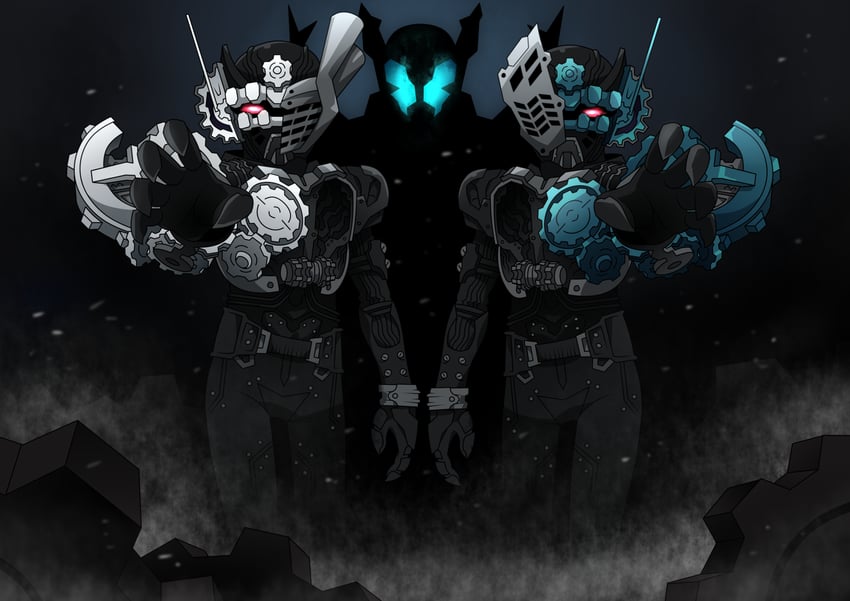 kamen rider rogue, remocon bro's, and engine bro's (kamen rider and 1 more) drawn by otokamu