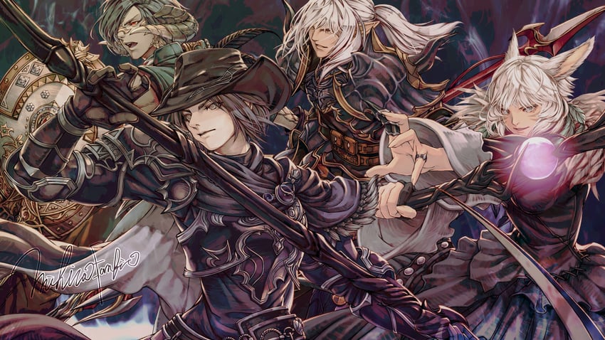 y'shtola rhul, estinien varlineau, zero, and varshahn (final fantasy and 1 more) drawn by mihira_(tainosugatayaki)