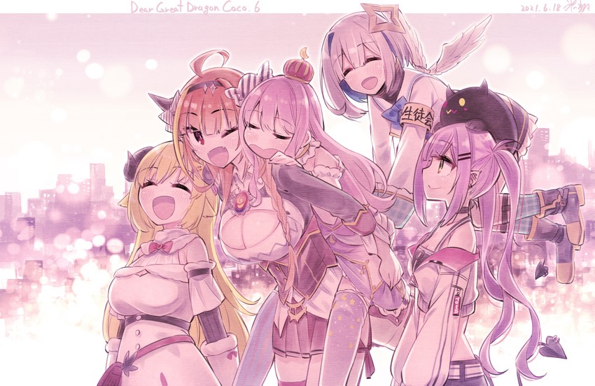 tokoyami towa, amane kanata, kiryu coco, tsunomaki watame, himemori luna, and 1 more (hololive) drawn by hikawa_shou