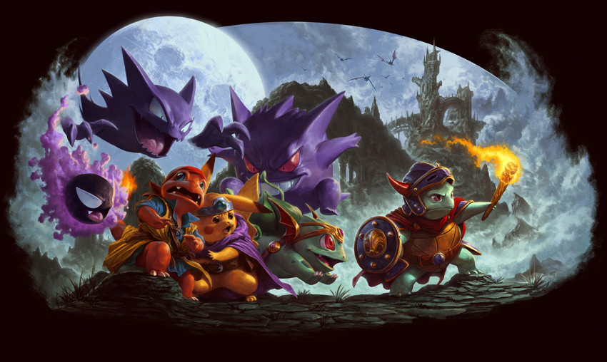 pikachu, gengar, bulbasaur, squirtle, charmander, and 5 more (pokemon and 5 more) drawn by dave_rapoza