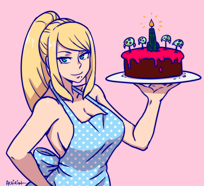 samus aran, metroid, and metroid larva (metroid) drawn by akairiot