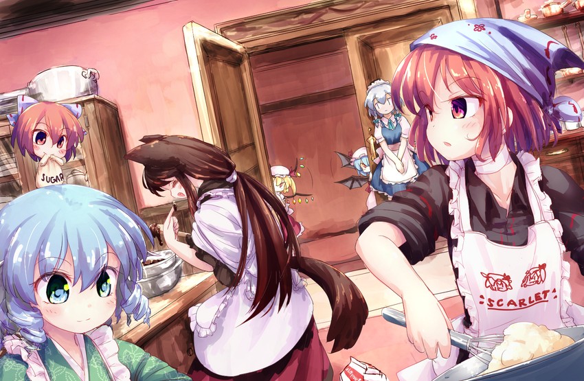 remilia scarlet, flandre scarlet, izayoi sakuya, imaizumi kagerou, sekibanki, and 1 more (touhou) drawn by isu_(is88)