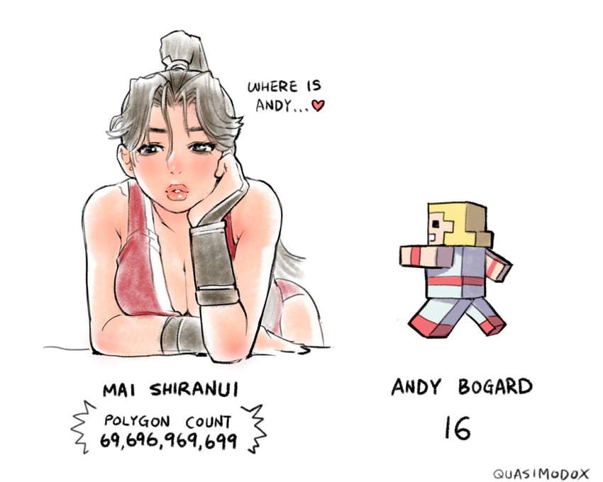shiranui mai and andy bogard (street fighter and 1 more) drawn by quasimodox