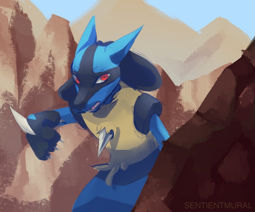 lucario (pokemon) drawn by sentientmural