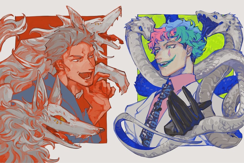 joe rikiichi and maimoto keisuke (nijisanji) drawn by kan_(punsukapun)